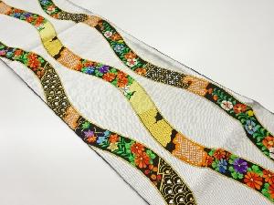 立涌に雲・秋草模様織出し袋帯